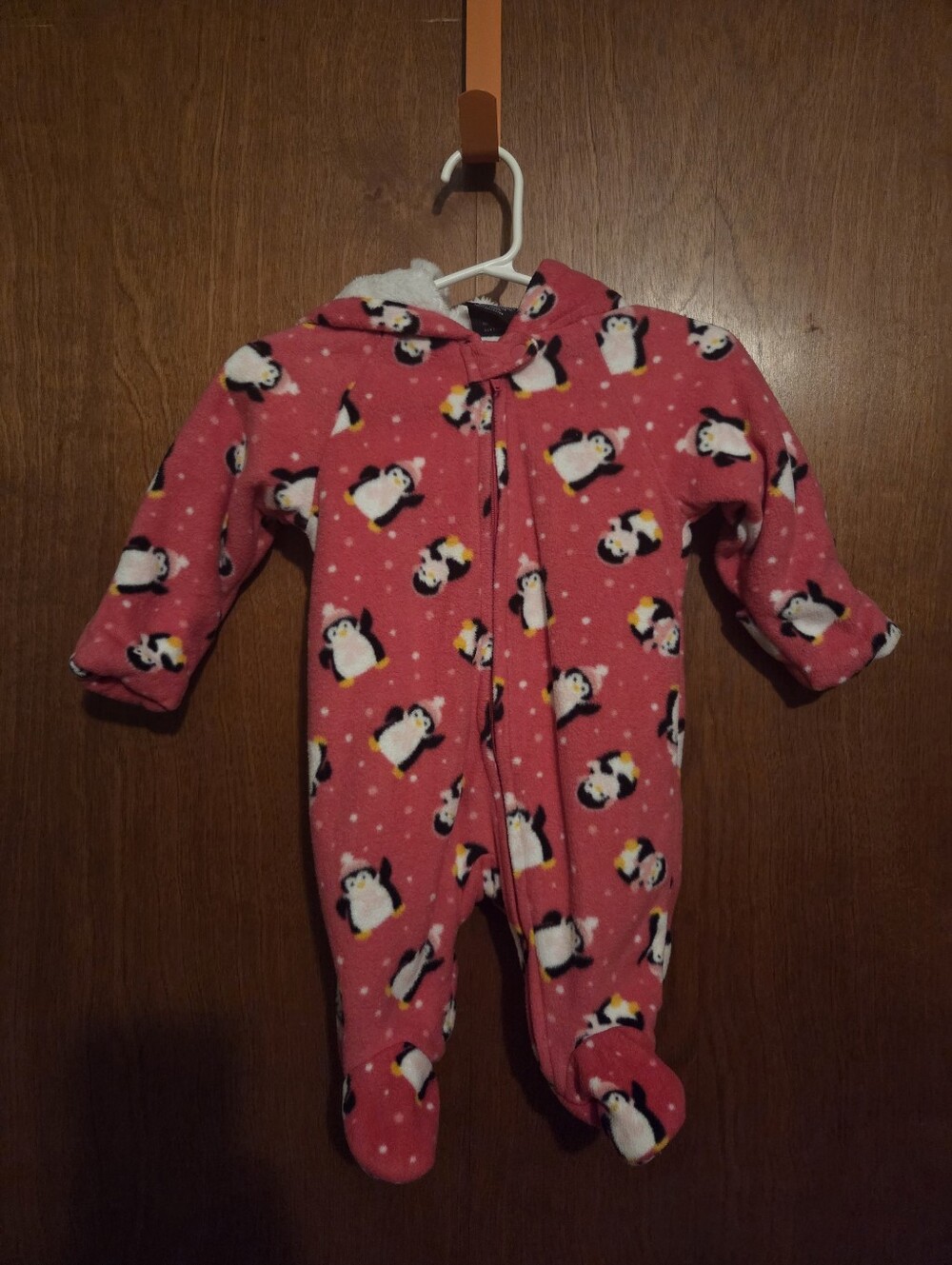 Faded Glory Pink Penguin Fleece Footie One-Piece